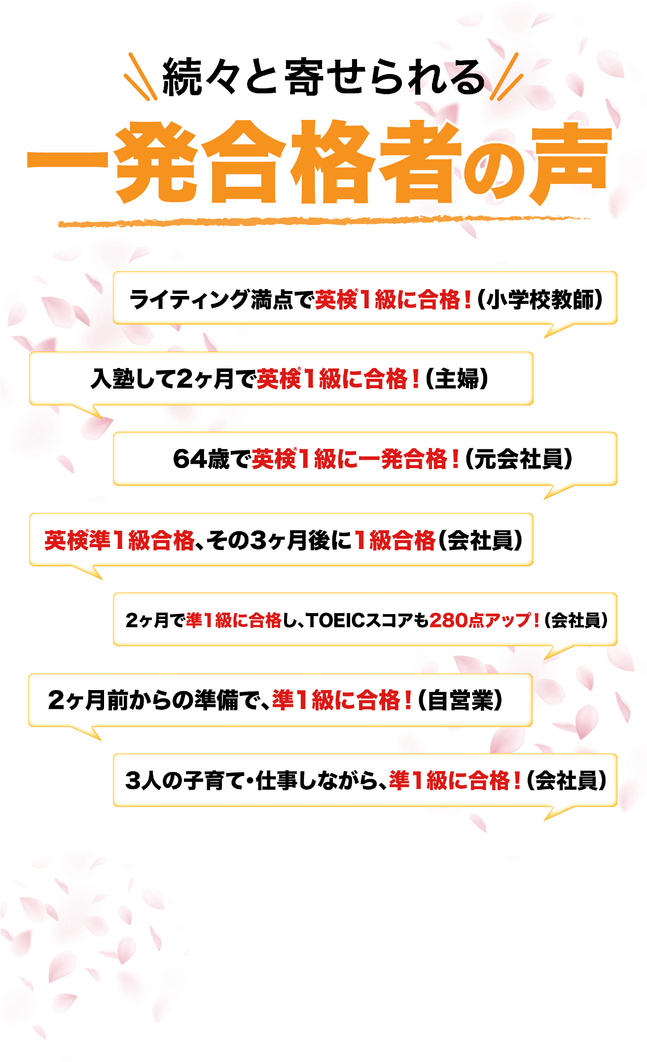 続々と寄せられる一発合格者の声