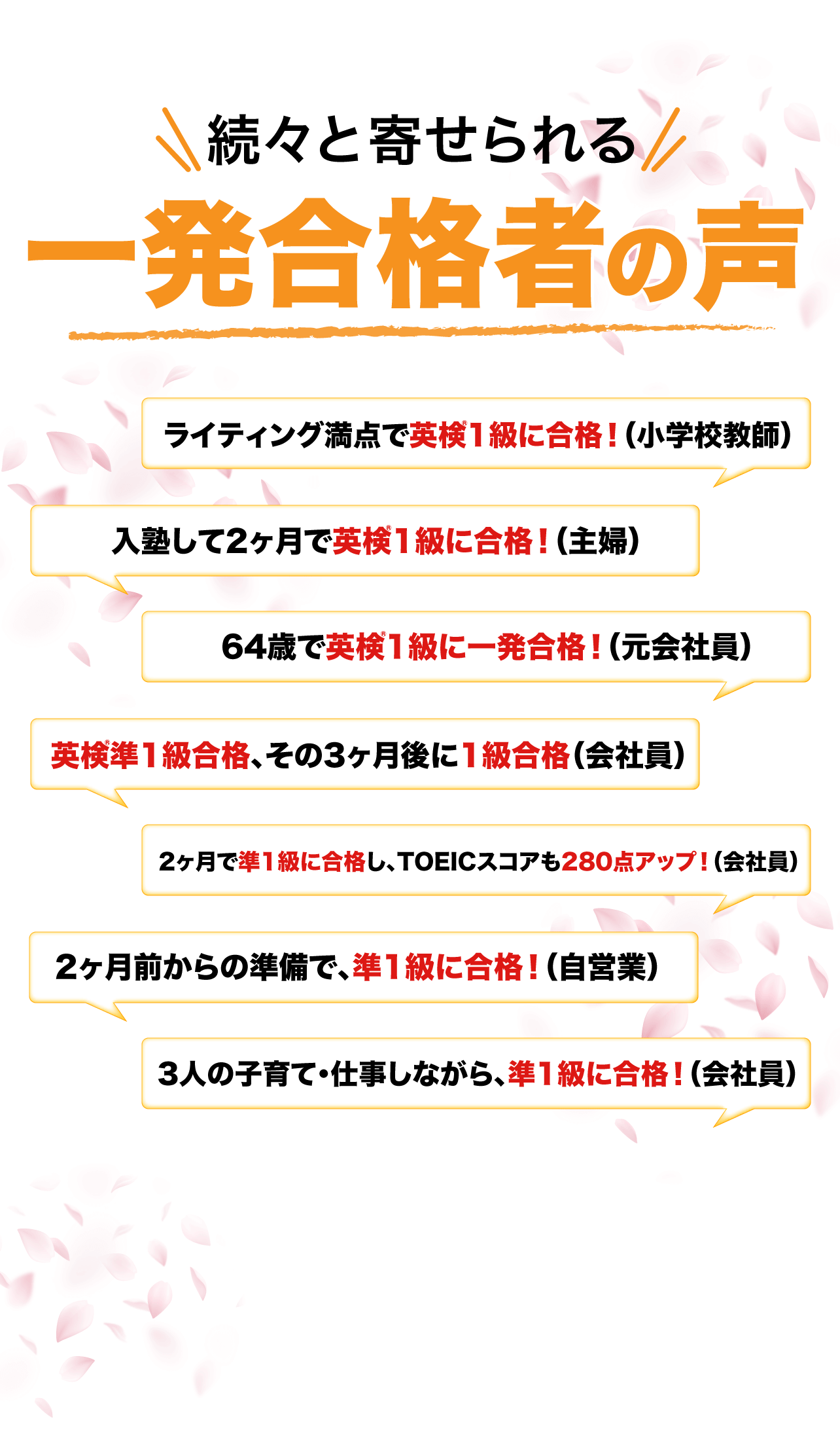 続々と寄せられる一発合格者の声