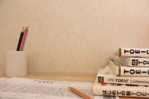 TOEICのテキストで勉強する風景画
